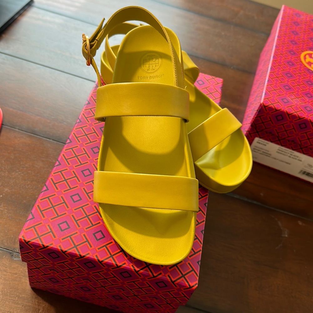 Tory Burch Bright Yellow Double-Strap Slingback Sandals